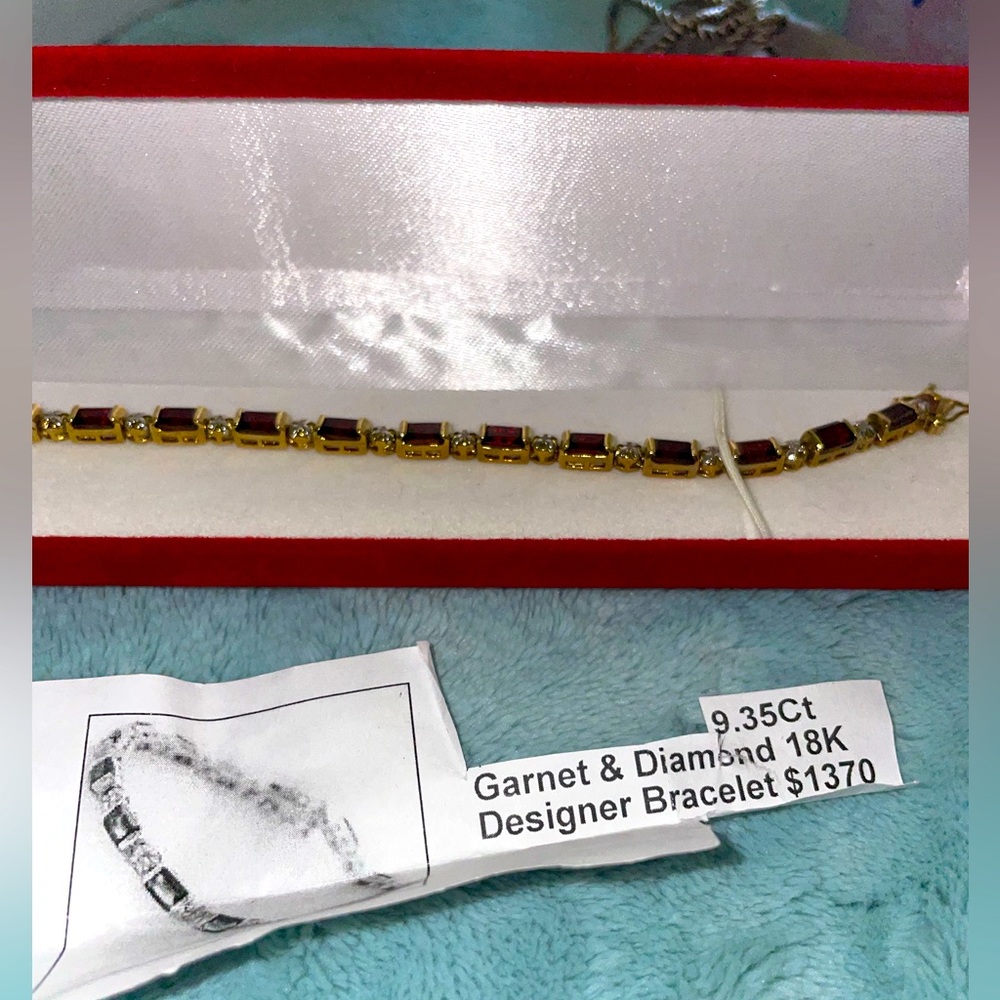 Garnet and diamond gold tennis bracelet